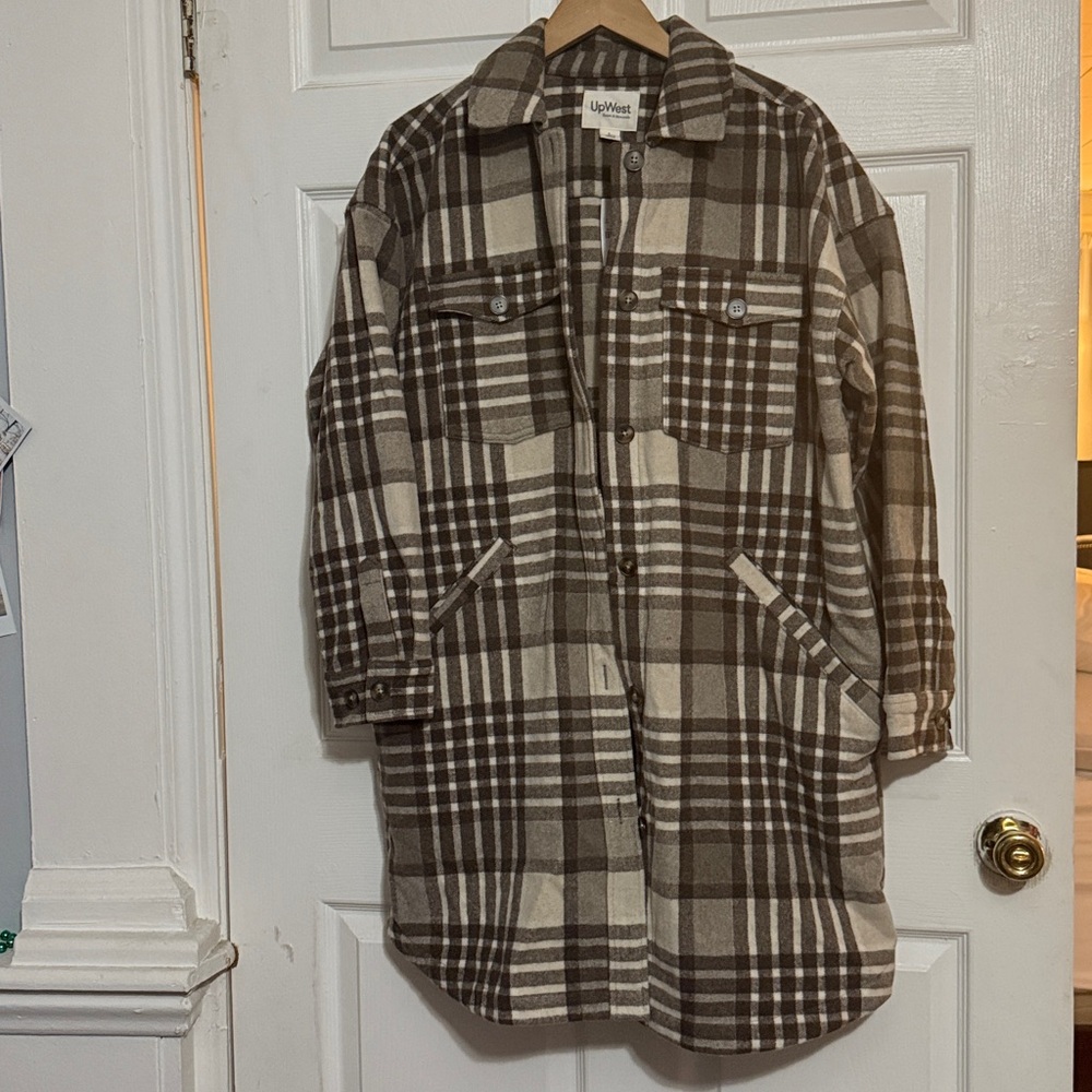 UpWest - Brown Plaid Long Coat size Large